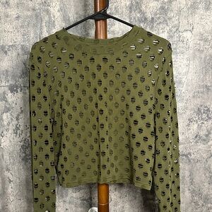 Olive Green Distressed Long Sleeve Top